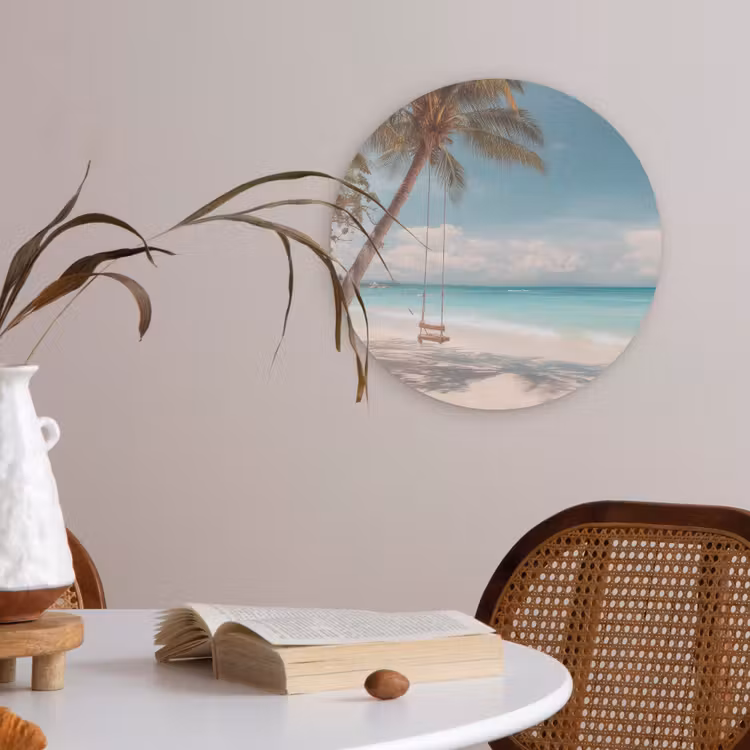 Palmboom - Schommel - Strand - Lucht Akoestische PET Vilt - Rond klein -sfeer3