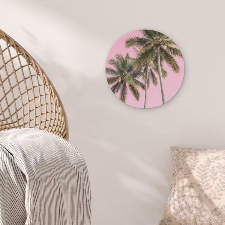 Palmboom - Tropisch - Pink Akoestische PET Vilt - Rond klein -sfeer4