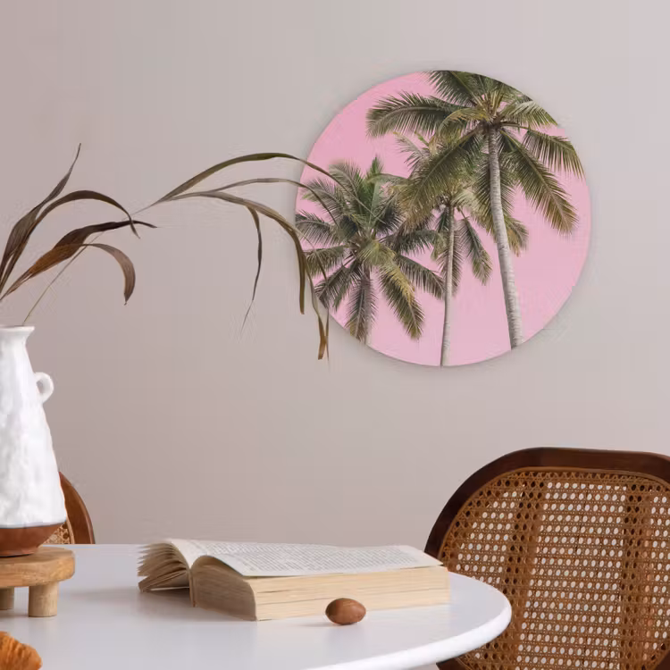 Palmboom - Tropisch - Pink Akoestische PET Vilt - Rond klein -sfeer3