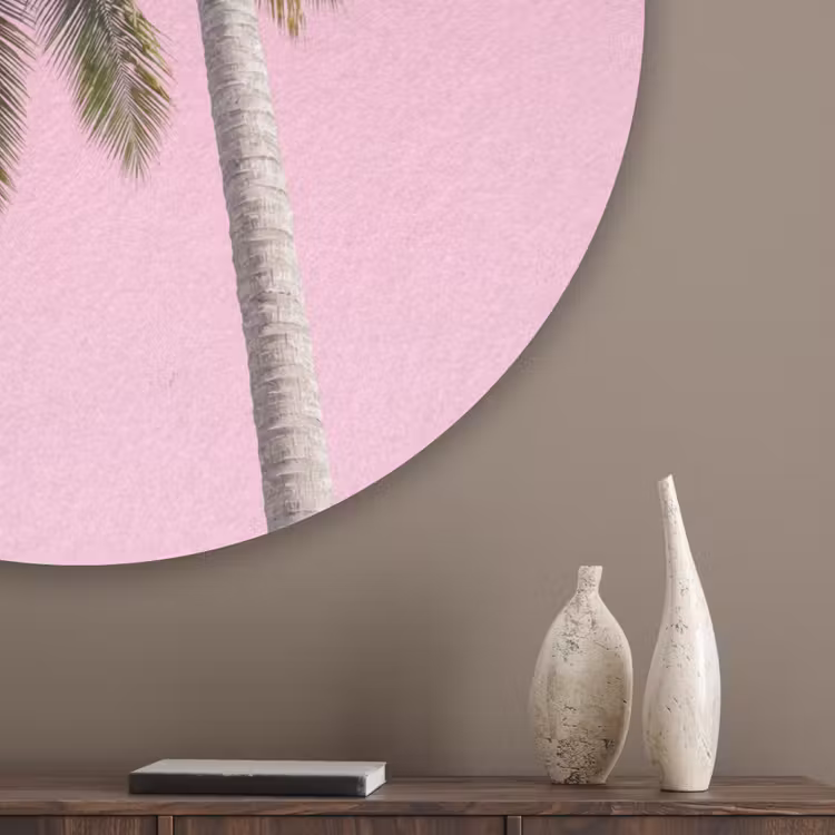 Palmboom - Tropisch - Pink Akoestische PET Vilt - Rond klein -sfeer5_closeup