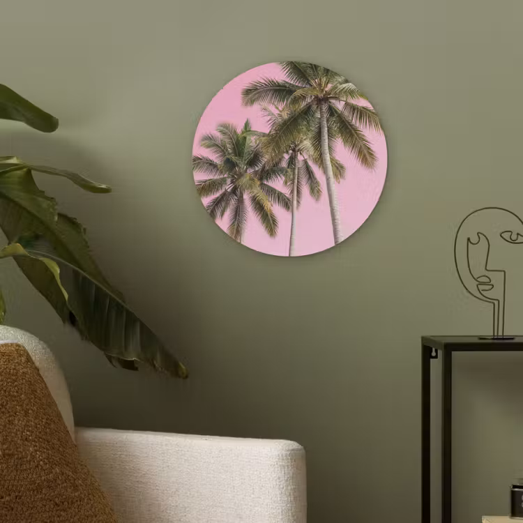Palmboom - Tropisch - Pink Akoestische PET Vilt - Rond klein -sfeer2