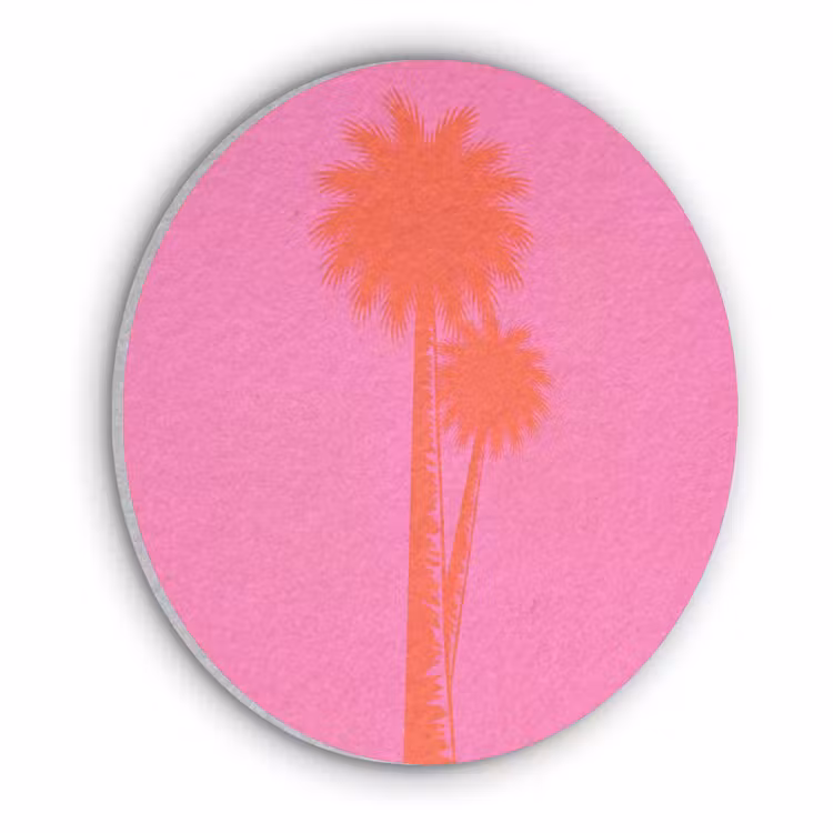 Palmbomen - Modern - Roze Akoestische PET Vilt - Rond klein -3d