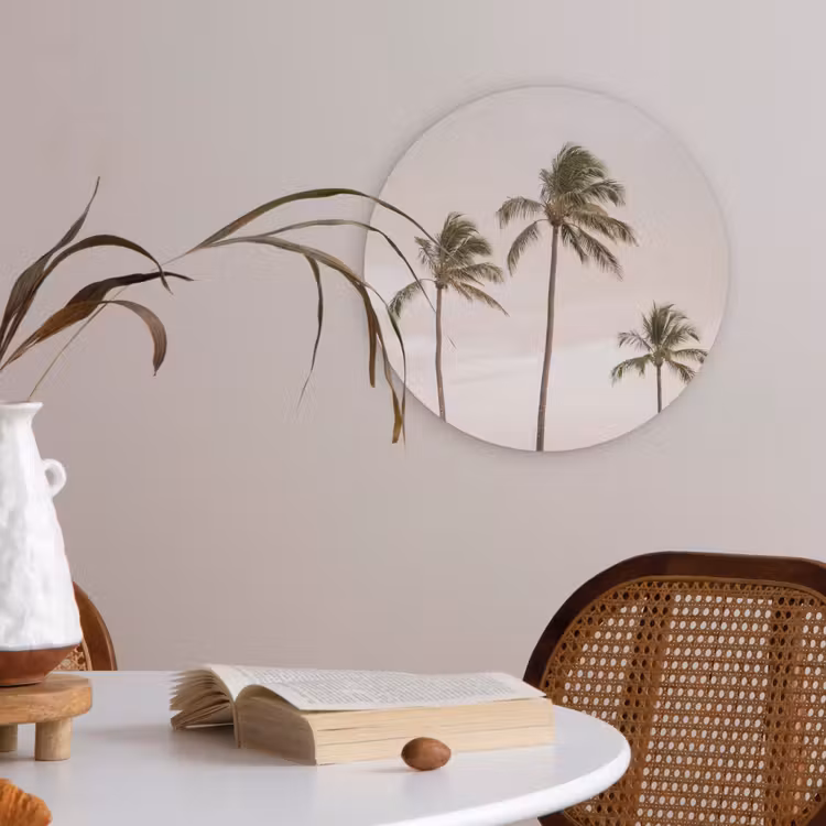 Palmbomen - Zonsondergang - Roze Akoestische PET Vilt - Rond klein -sfeer3