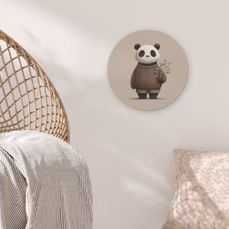 Panda - Blauwe bloemen - Zachtheid Akoestische PET Vilt - Rond klein -sfeer4