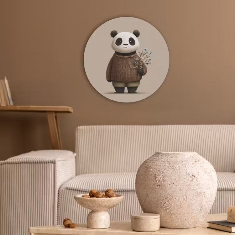 Panda - Blauwe bloemen - Zachtheid Akoestische PET Vilt - Rond klein -sfeer1