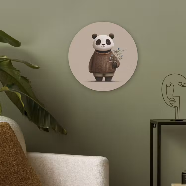 Panda - Blauwe bloemen - Zachtheid Akoestische PET Vilt - Rond klein -sfeer2