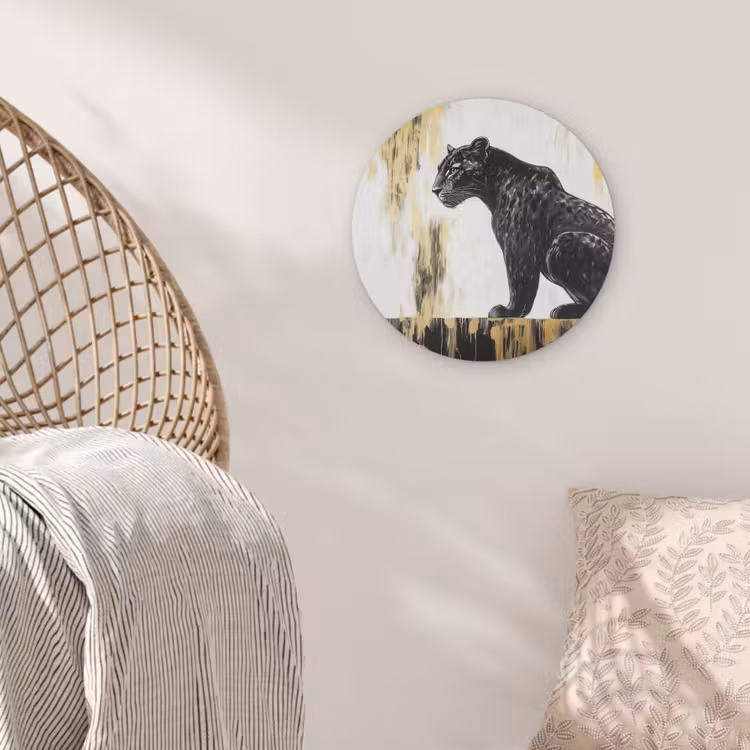 Panter - Zwart - Abstract - Goud Akoestische PET Vilt - Rond klein -sfeer4