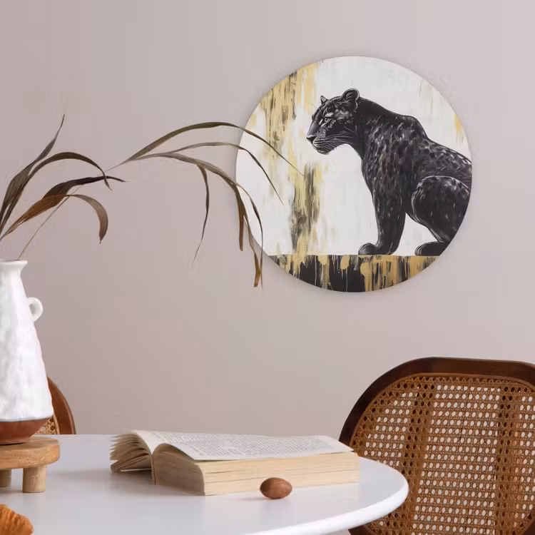 Panter - Zwart - Abstract - Goud Akoestische PET Vilt - Rond klein -sfeer3