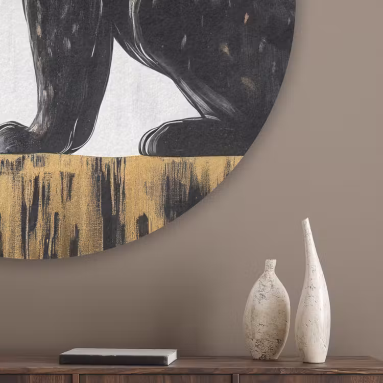 Panter - Zwart - Abstract - Goud Akoestische PET Vilt - Rond klein -sfeer5_closeup