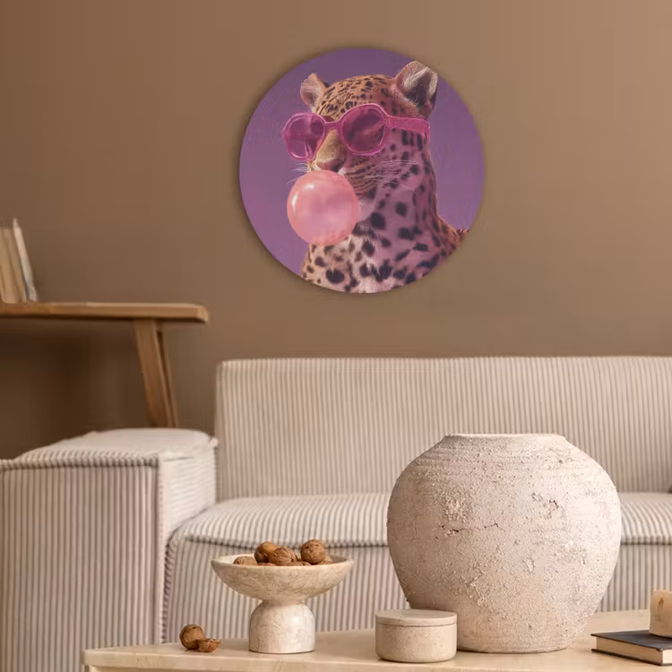 Panter - Zonnebril - Kauwgombel - Roze Akoestische PET Vilt - Rond klein -sfeer1