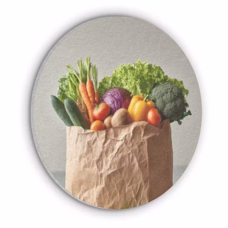 Papieren - Boodschappen - Groente - Kleurrijk Akoestische PET Vilt - Rond klein -3d