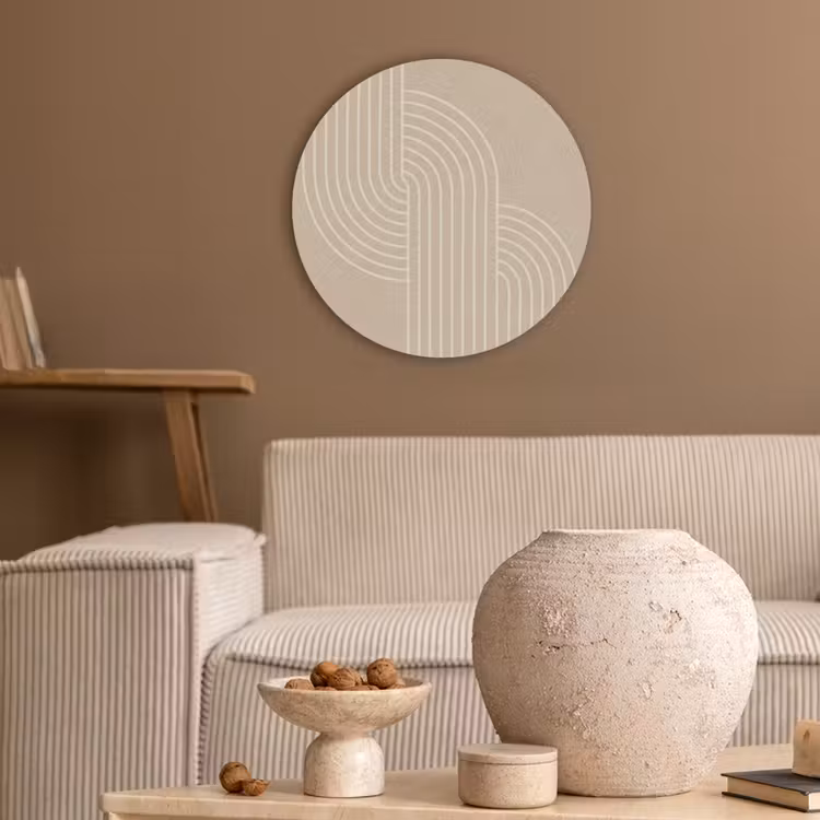 Parallelle lijnen - Lichte textuur - Beige Akoestische PET Vilt - Rond klein -sfeer1