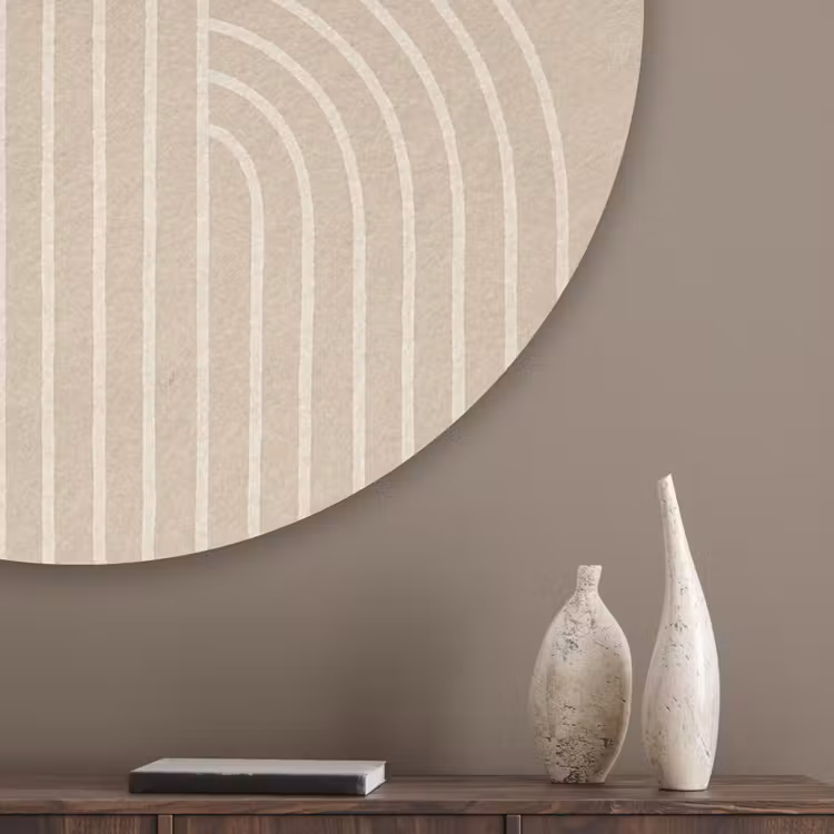 Parallelle lijnen - Lichte textuur - Beige Akoestische PET Vilt - Rond klein -sfeer5_closeup