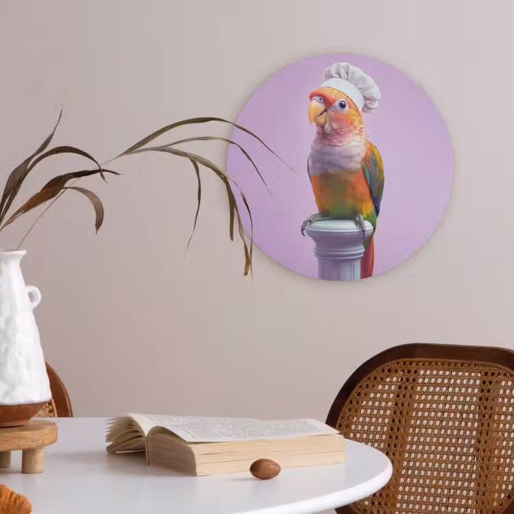 Papegaai - Koksmuts - Pilaar - Vogel Akoestische PET Vilt - Rond klein -sfeer3