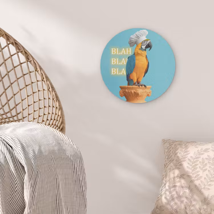 Papegaai - Koksmuts - Quote - Neon Akoestische PET Vilt - Rond klein -sfeer4