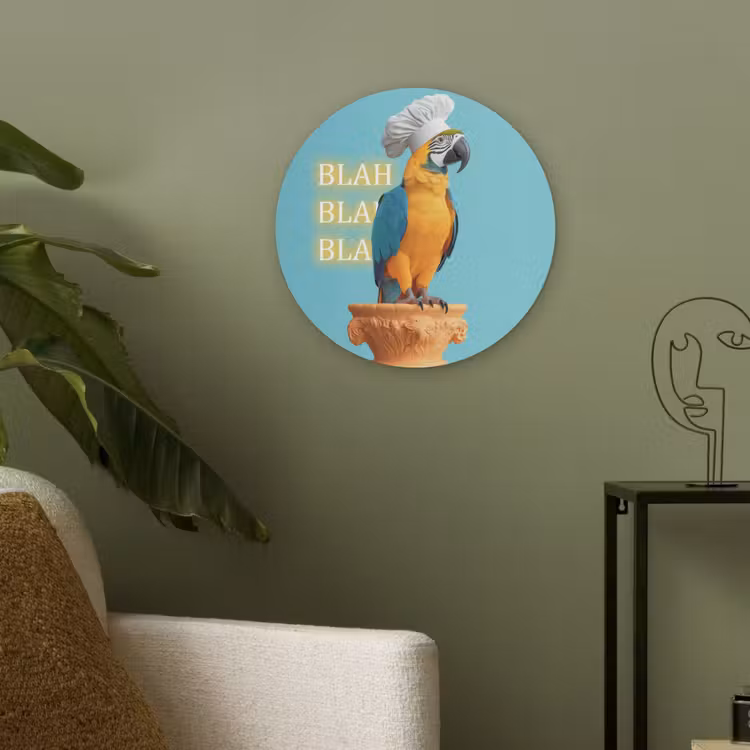 Papegaai - Koksmuts - Quote - Neon Akoestische PET Vilt - Rond klein -sfeer2