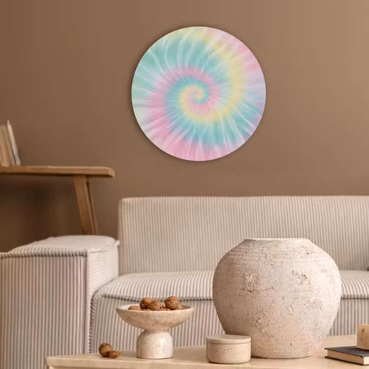 Pasteltinten - Tie dye - Roze Akoestische PET Vilt - Rond klein -sfeer1