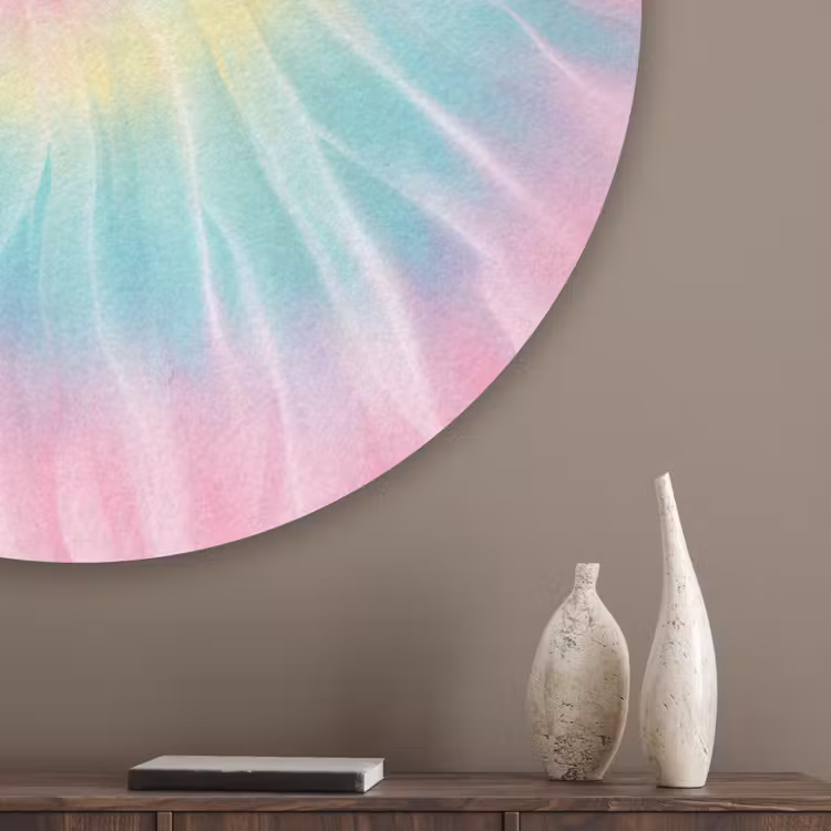 Pasteltinten - Tie dye - Roze Akoestische PET Vilt - Rond klein -sfeer5_closeup
