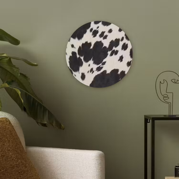 Patroon - Vacht - Zwart - Wit Akoestische PET Vilt - Rond klein -sfeer2