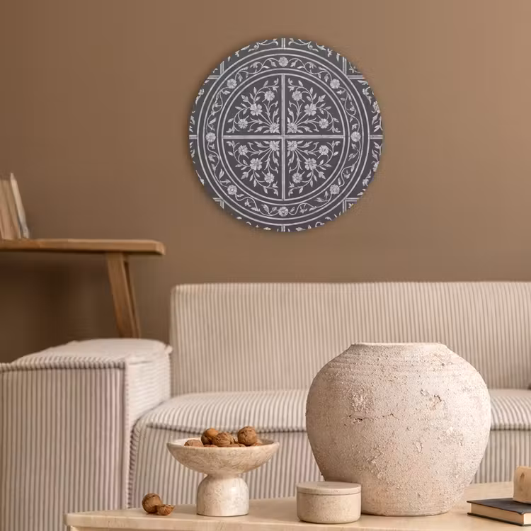 Patroon - Bloemmotief - Decoratie - Klassiek - Zwart Akoestische PET Vilt - Rond klein -sfeer1