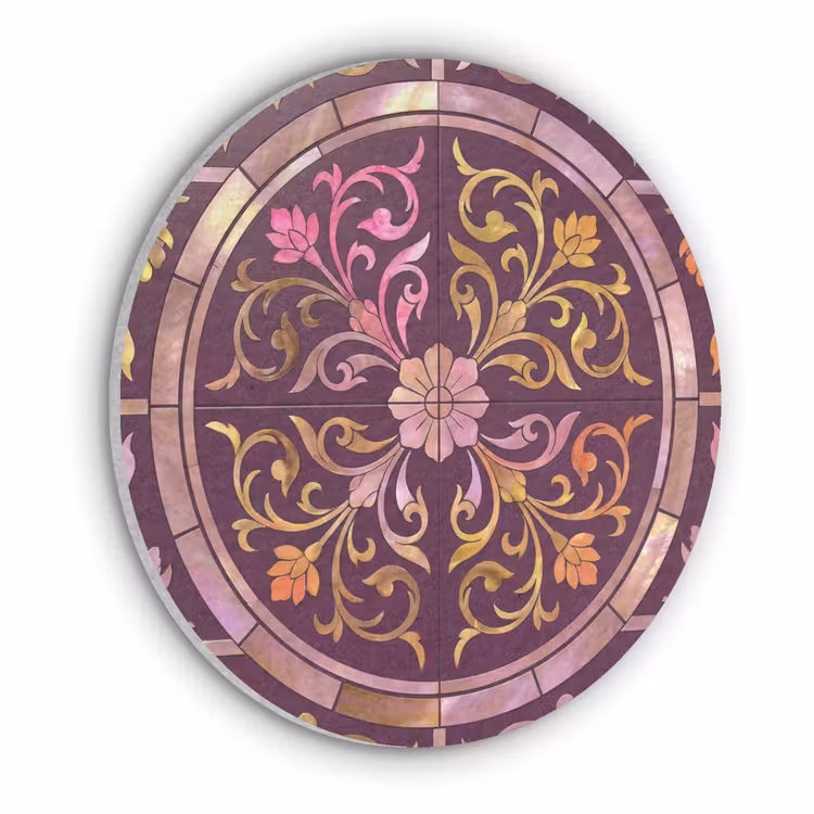 Patroon - Floraal - Oosters - Paars - Goud Akoestische PET Vilt - Rond klein -3d