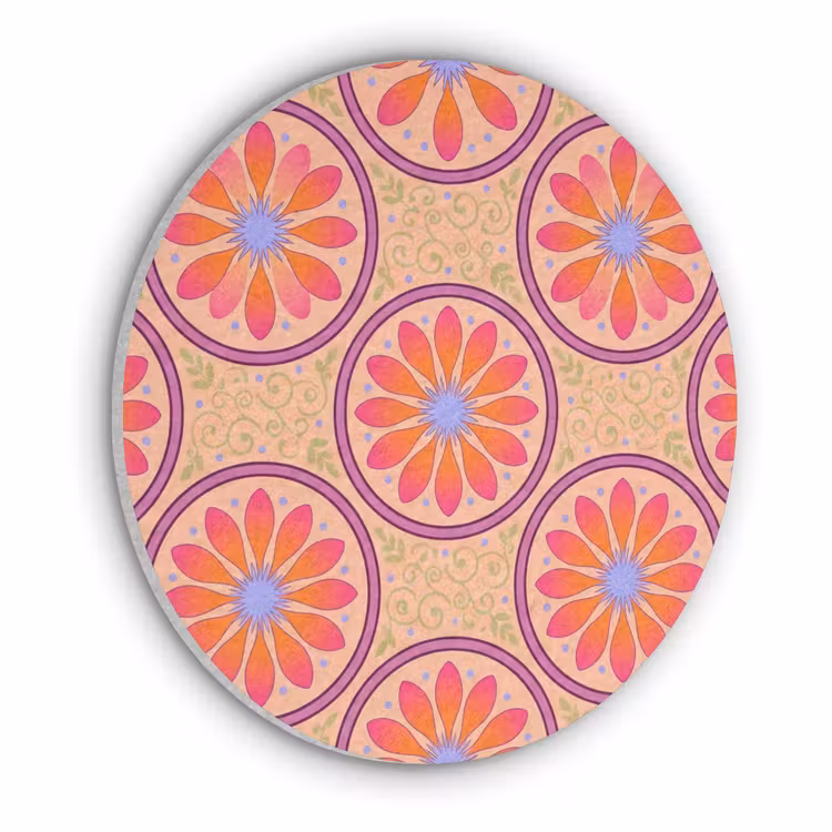 Patroon - Bloemen - Decoratief - Kleurrijk - Modern Akoestische PET Vilt - Rond klein -3d