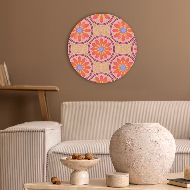 Patroon - Bloemen - Decoratief - Kleurrijk - Modern Akoestische PET Vilt - Rond klein -sfeer1