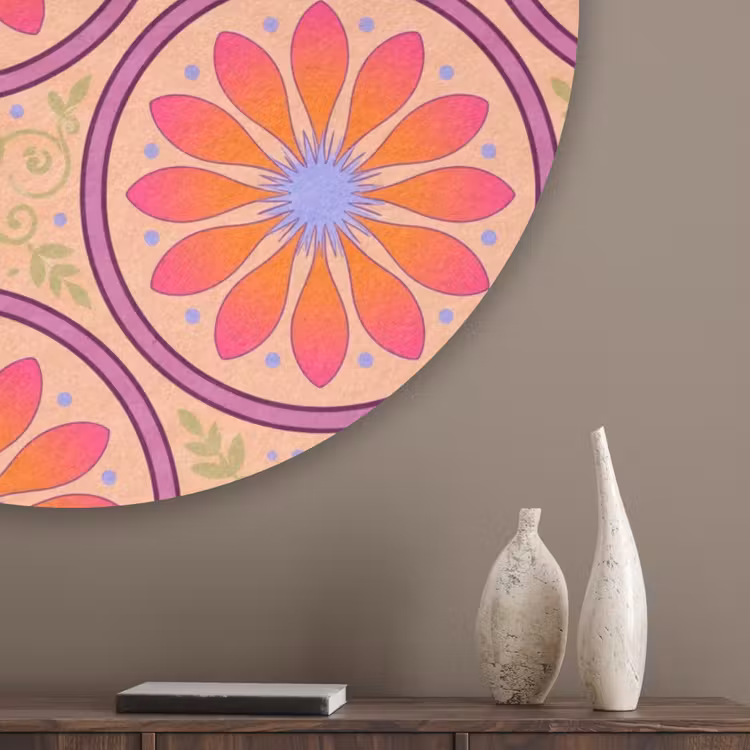 Patroon - Bloemen - Decoratief - Kleurrijk - Modern Akoestische PET Vilt - Rond klein -sfeer5_closeup