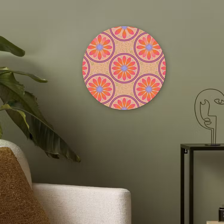 Patroon - Bloemen - Decoratief - Kleurrijk - Modern Akoestische PET Vilt - Rond klein -sfeer2