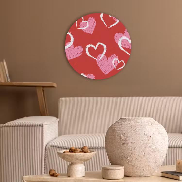 Patroon - Hartjes - Roze - Valentijn Akoestische PET Vilt - Rond klein -sfeer1