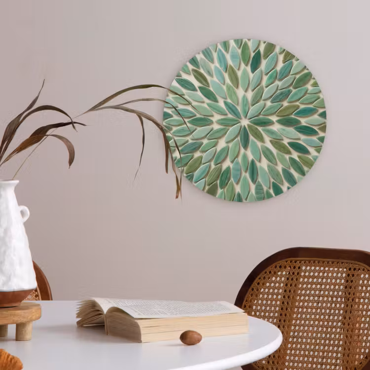 Patroon - Blad - Groen - Abstract Akoestische PET Vilt - Rond klein -sfeer3