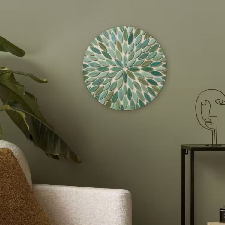 Patroon - Blad - Groen - Abstract Akoestische PET Vilt - Rond klein -sfeer2