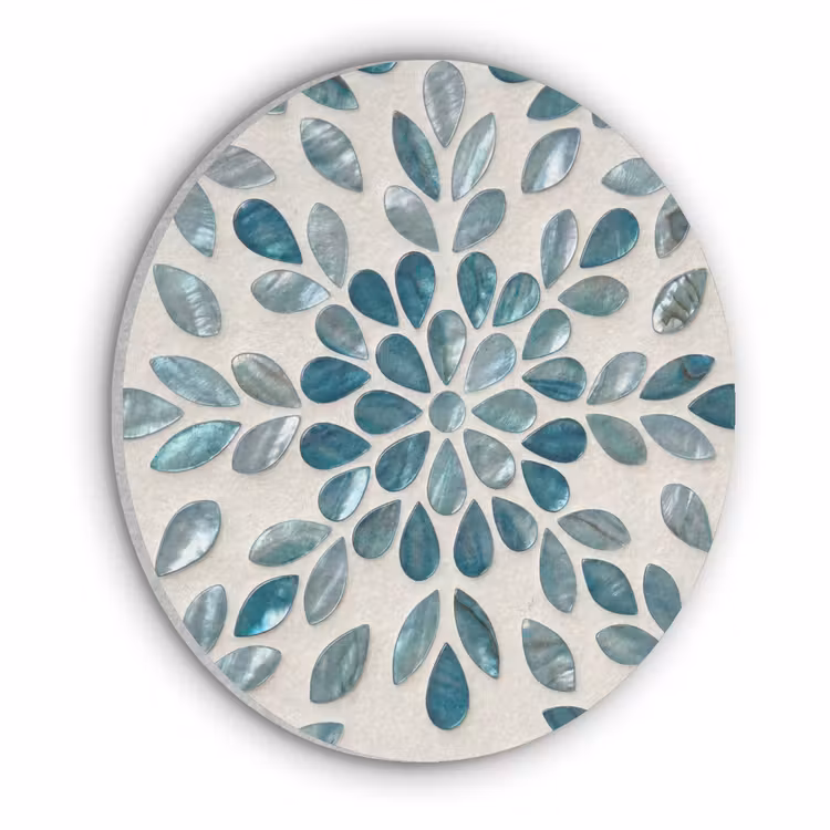 Patroon - Bladeren - Abstract - Modern - Turquoise Akoestische PET Vilt - Rond klein -3d