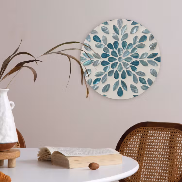 Patroon - Bladeren - Abstract - Modern - Turquoise Akoestische PET Vilt - Rond klein -sfeer3