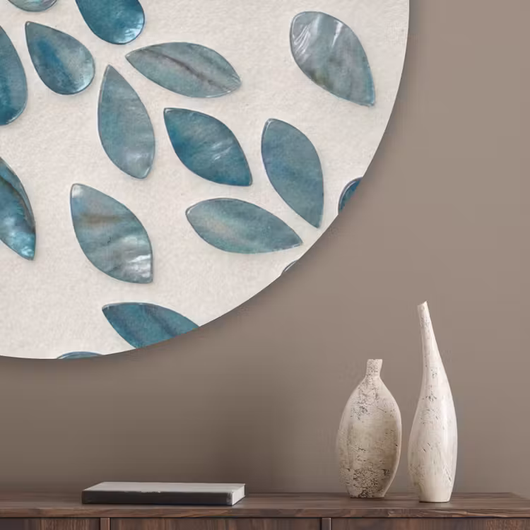 Patroon - Bladeren - Abstract - Modern - Turquoise Akoestische PET Vilt - Rond klein -sfeer5_closeup