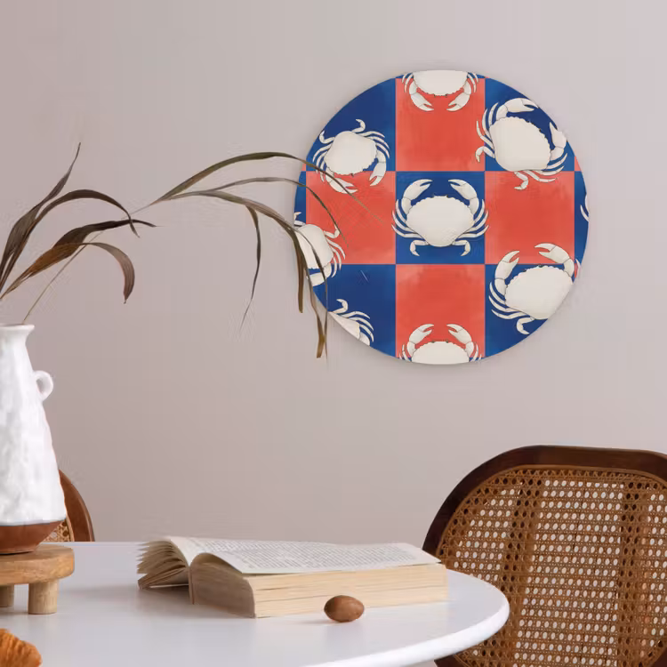 Patroon - Zeeleven - Rood - Blauw - Abstract Akoestische PET Vilt - Rond klein -sfeer3
