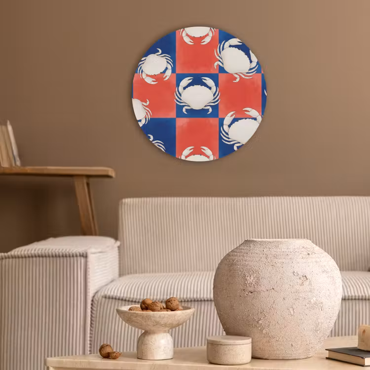 Patroon - Zeeleven - Rood - Blauw - Abstract Akoestische PET Vilt - Rond klein -sfeer1