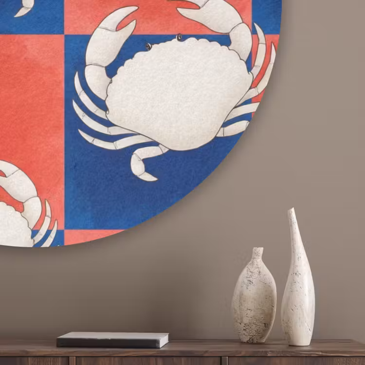 Patroon - Zeeleven - Rood - Blauw - Abstract Akoestische PET Vilt - Rond klein -sfeer5_closeup