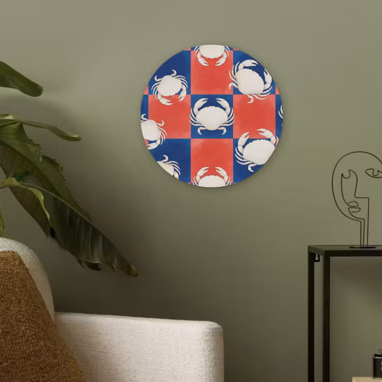 Patroon - Zeeleven - Rood - Blauw - Abstract Akoestische PET Vilt - Rond klein -sfeer2