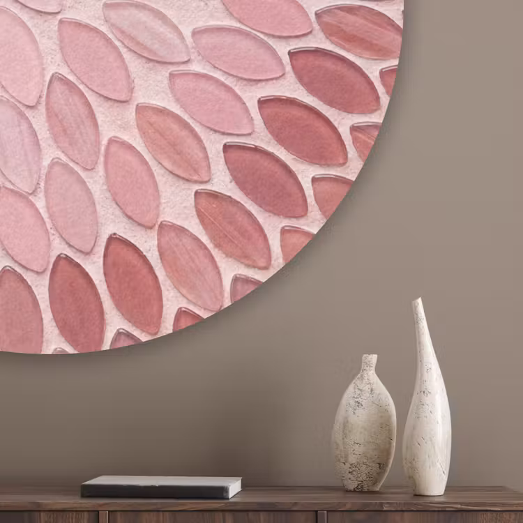 Patroon - Mozaïek - Ovaal - Abstract - Roze Akoestische PET Vilt - Rond klein -sfeer5_closeup