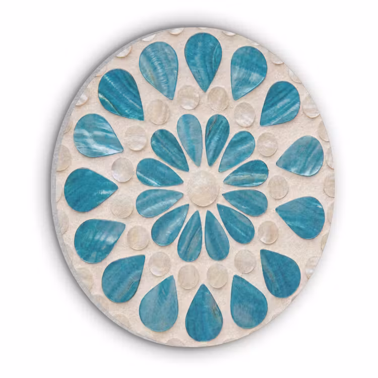 Patroon - Mozaïek - Schelpen - Abstract - Turquoise Akoestische PET Vilt - Rond klein -3d