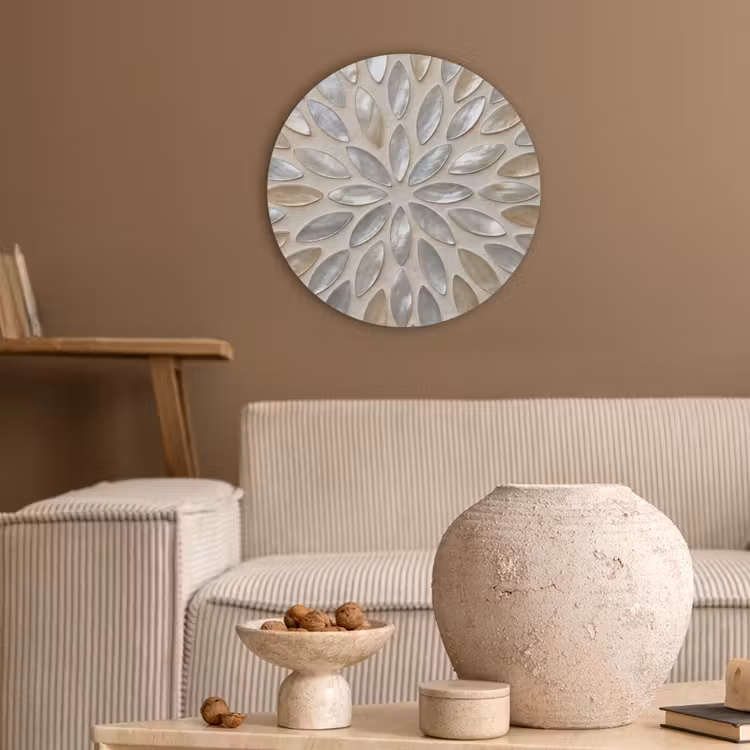 Patroon - Ovaal - Glanzend - Abstract - Beige Akoestische PET Vilt - Rond klein -sfeer1