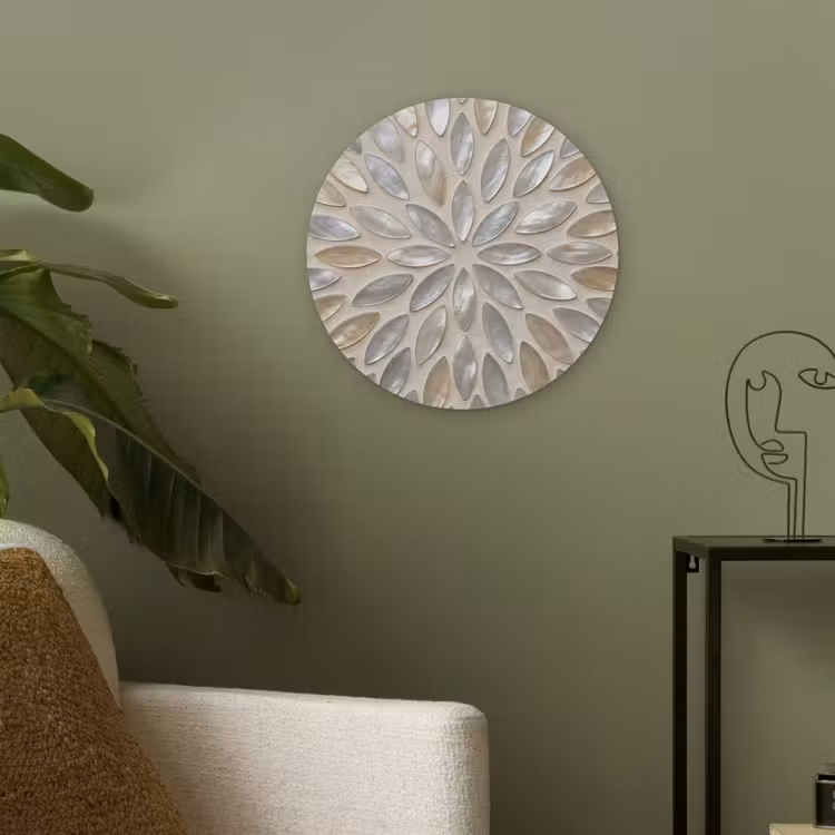 Patroon - Ovaal - Glanzend - Abstract - Beige Akoestische PET Vilt - Rond klein -sfeer2