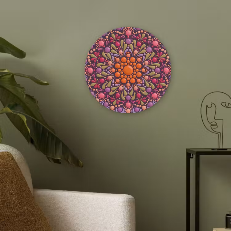 Patroon - Stippen - Abstract - Modern - Kleurrijk Akoestische PET Vilt - Rond klein -sfeer2