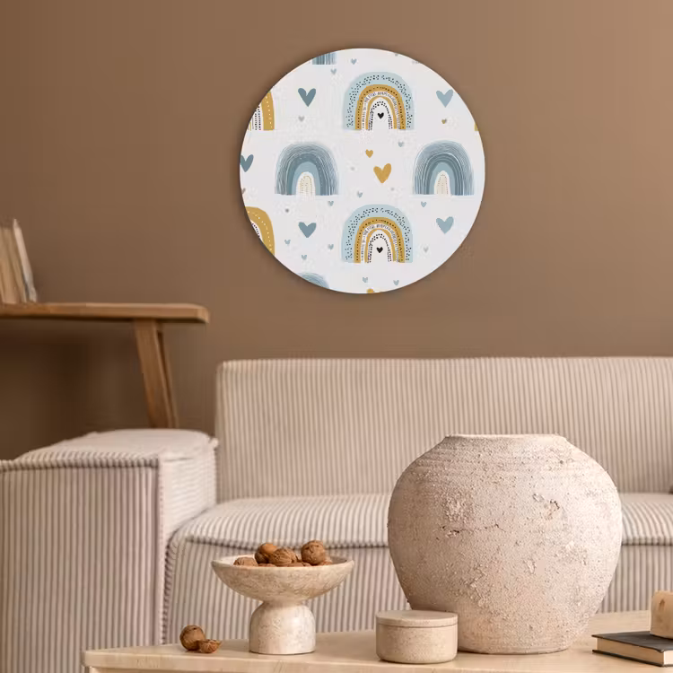 Patroon - Regenboog - Hartjes Akoestische PET Vilt - Rond klein -sfeer1