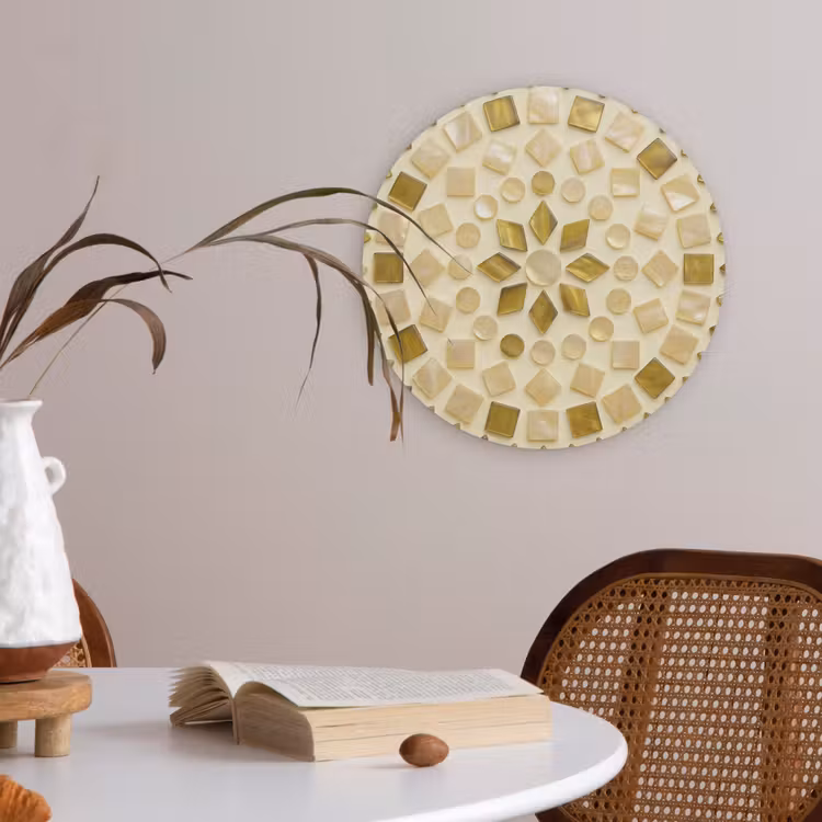 Patroon - Vormen - Mozaïek - Abstract - Goud Akoestische PET Vilt - Rond klein -sfeer3