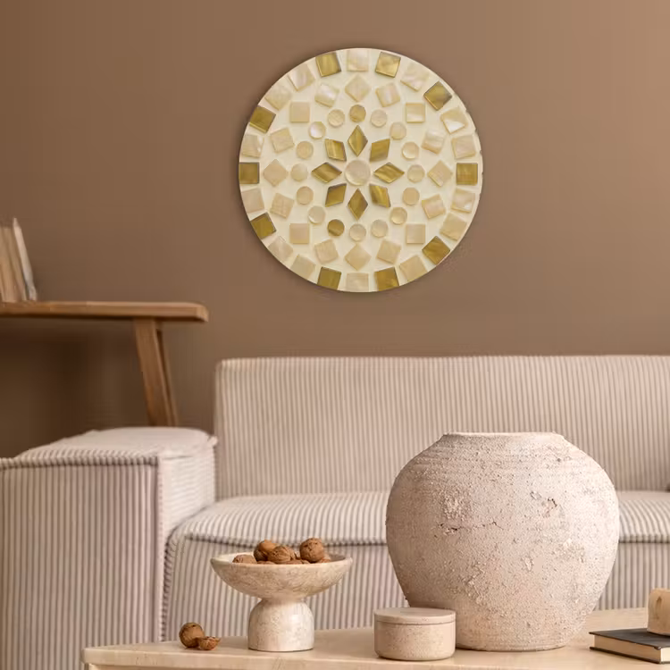 Patroon - Vormen - Mozaïek - Abstract - Goud Akoestische PET Vilt - Rond klein -sfeer1