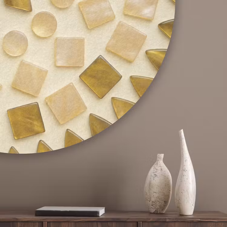 Patroon - Vormen - Mozaïek - Abstract - Goud Akoestische PET Vilt - Rond klein -sfeer5_closeup