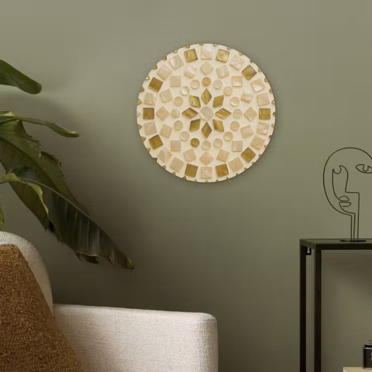 Patroon - Vormen - Mozaïek - Abstract - Goud Akoestische PET Vilt - Rond klein -sfeer2