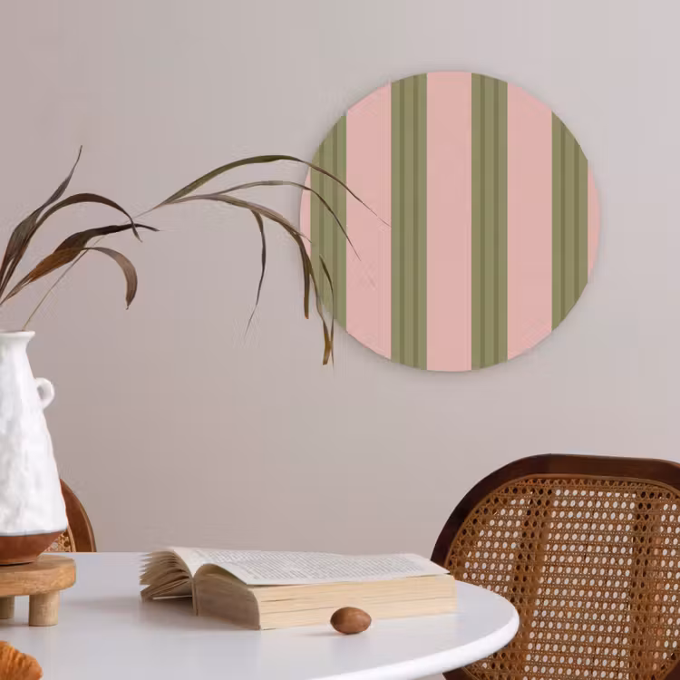 Patroon - Strepen - Abstract - Roze - Groen Akoestische PET Vilt - Rond klein -sfeer3